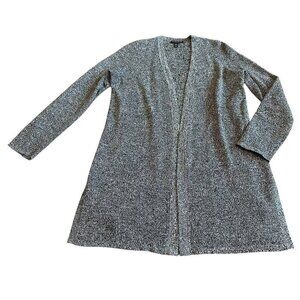 Eileen Fisher Silk Linen Blend Open Front Cardigan Sweater Grey Long Size SP